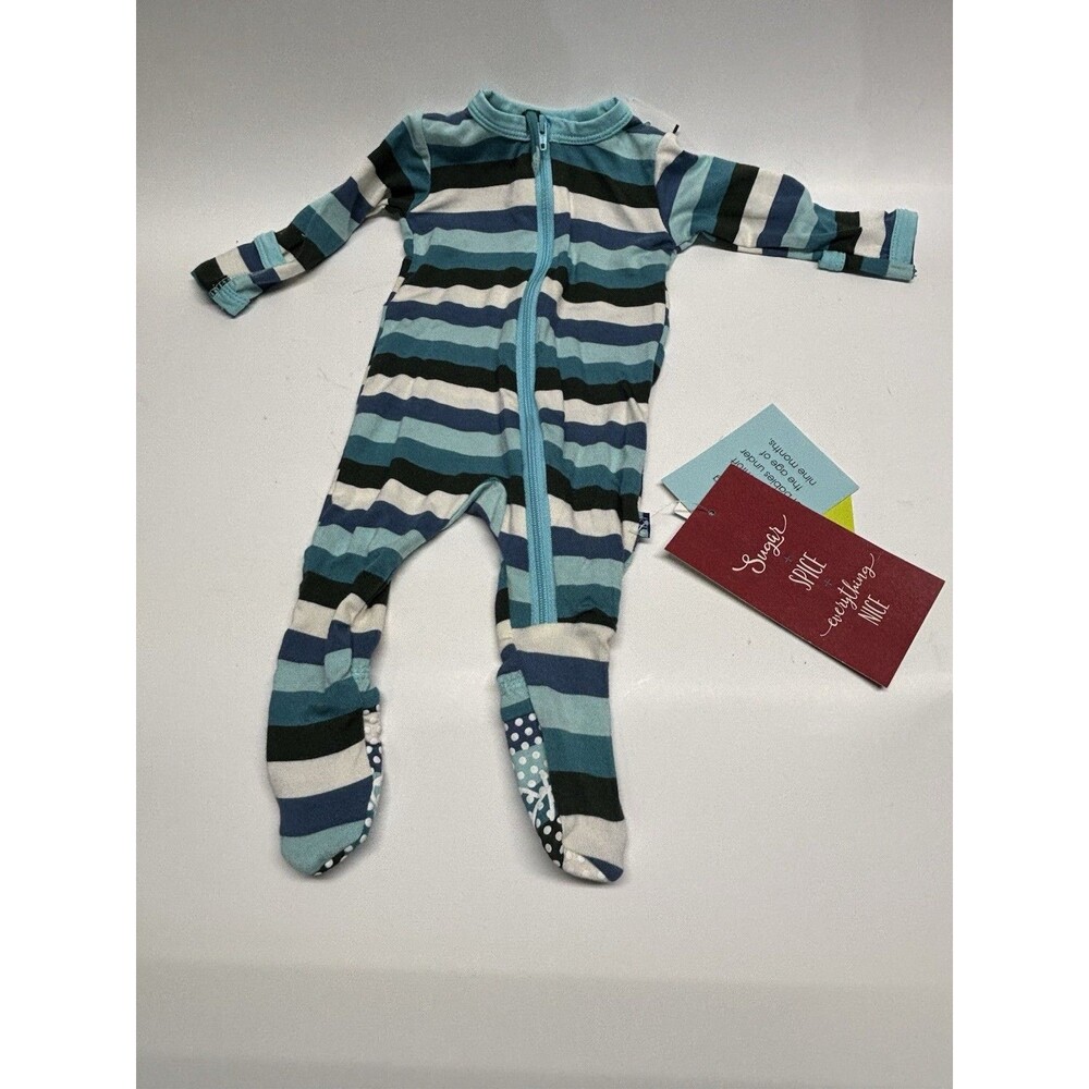 KicKee Pants Bamboo Footie Sleeper NWT Newborn Blue Stripe Zip Pajamas